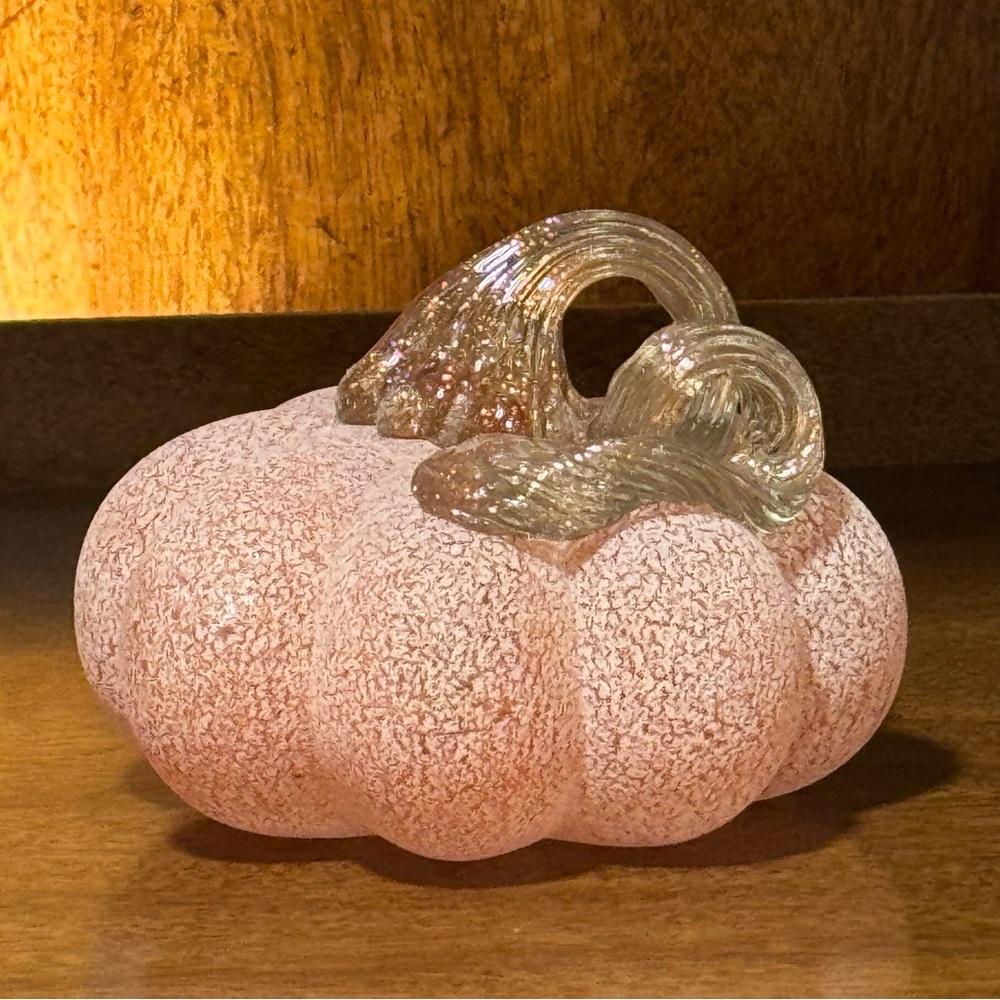 Frosted Crackle Glass Pink Pumpkin - Art Glass Halloween Decor